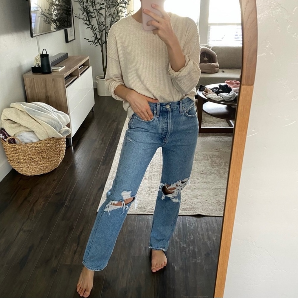 AGOLDE | 90’s Loose Fit Mid Rise Distressed Jeans in Fall Out